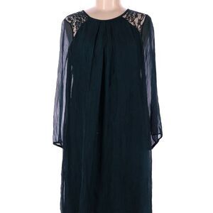 Nicole Women's Dark Teal Silk Dress M Lace Shoulder